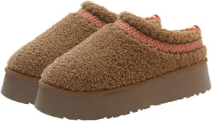 Harssidanzar Women's Platform Slippers Fleece Lined Boots Anti-Slip Snow Platform Slippers Winter House Shoes Indoor and Outdoor KL506US