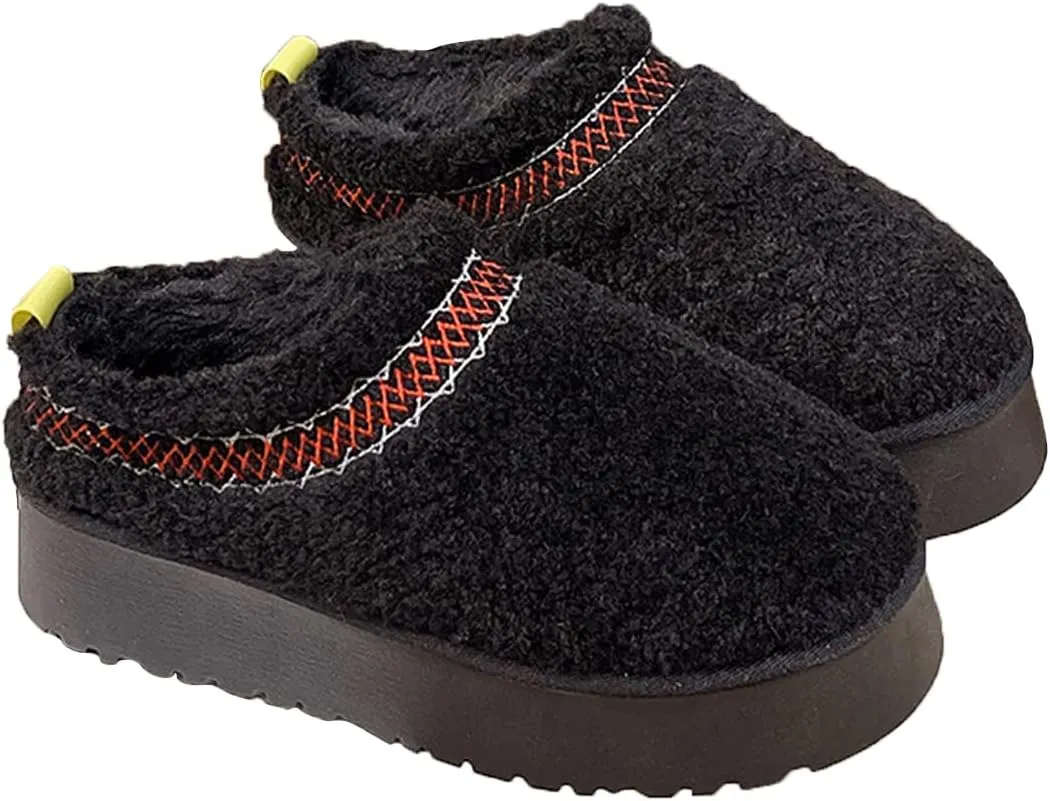 Harssidanzar Women's Platform Slippers Fleece Lined Boots Anti-Slip Snow Platform Slippers Winter House Shoes Indoor and Outdoor KL506US