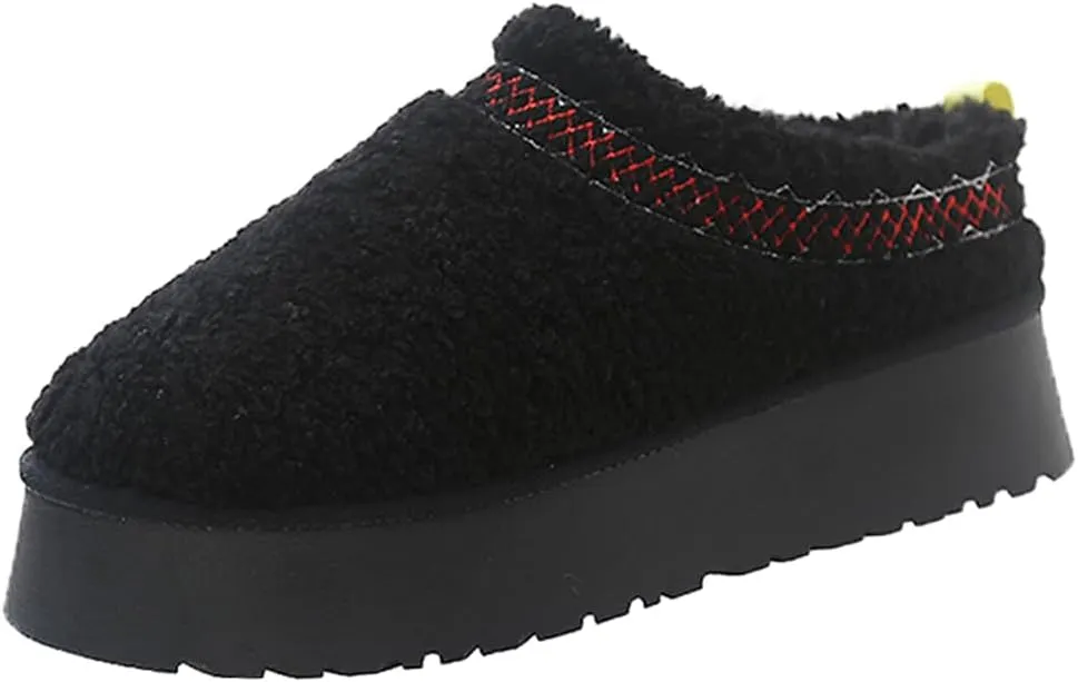 Harssidanzar Women's Platform Slippers Fleece Lined Boots Anti-Slip Snow Platform Slippers Winter House Shoes Indoor and Outdoor KL506US