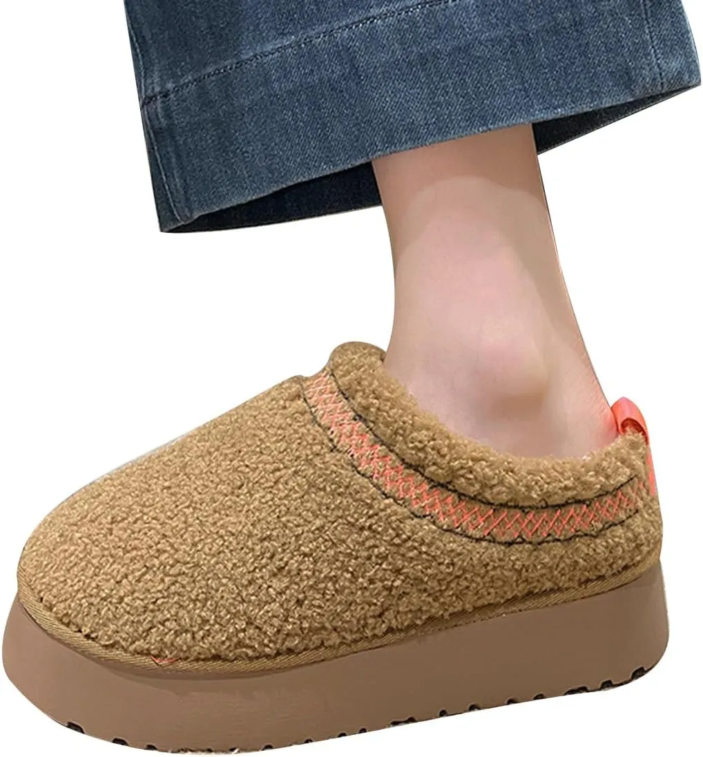 Harssidanzar Women's Platform Slippers Fleece Lined Boots Anti-Slip Snow Platform Slippers Winter House Shoes Indoor and Outdoor KL506US