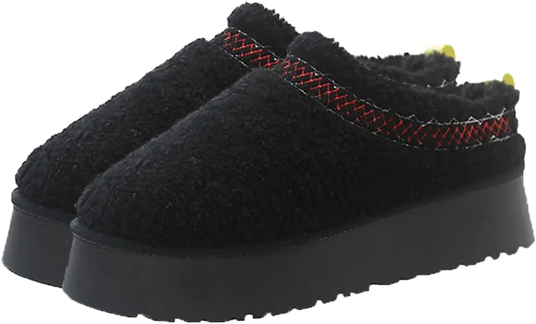 Harssidanzar Women's Platform Slippers Fleece Lined Boots Anti-Slip Snow Platform Slippers Winter House Shoes Indoor and Outdoor KL506US