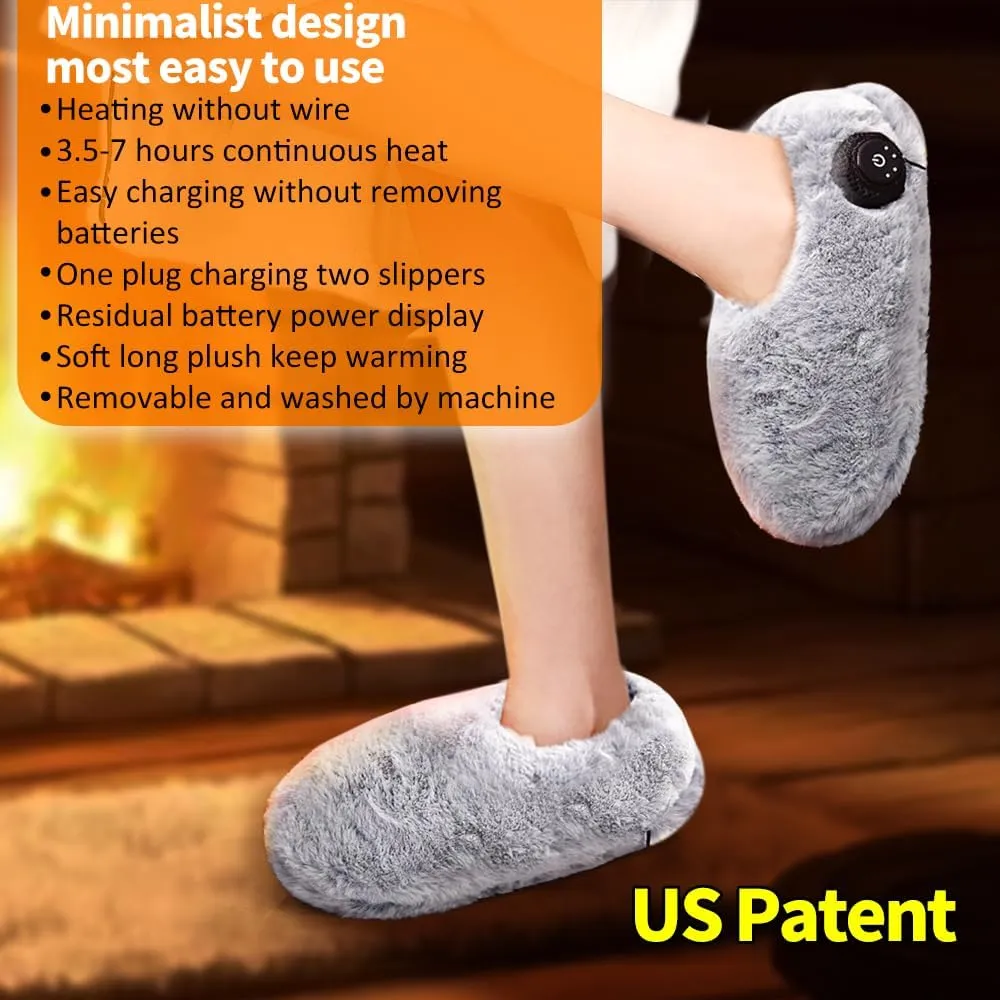 Heated Slippers Foot Warmer Rechargeable for Cold Feet, House Portable Electric Heating Pad Shoes for Women Men,3.5-7 Hours Heating, Powered by Battery or USB