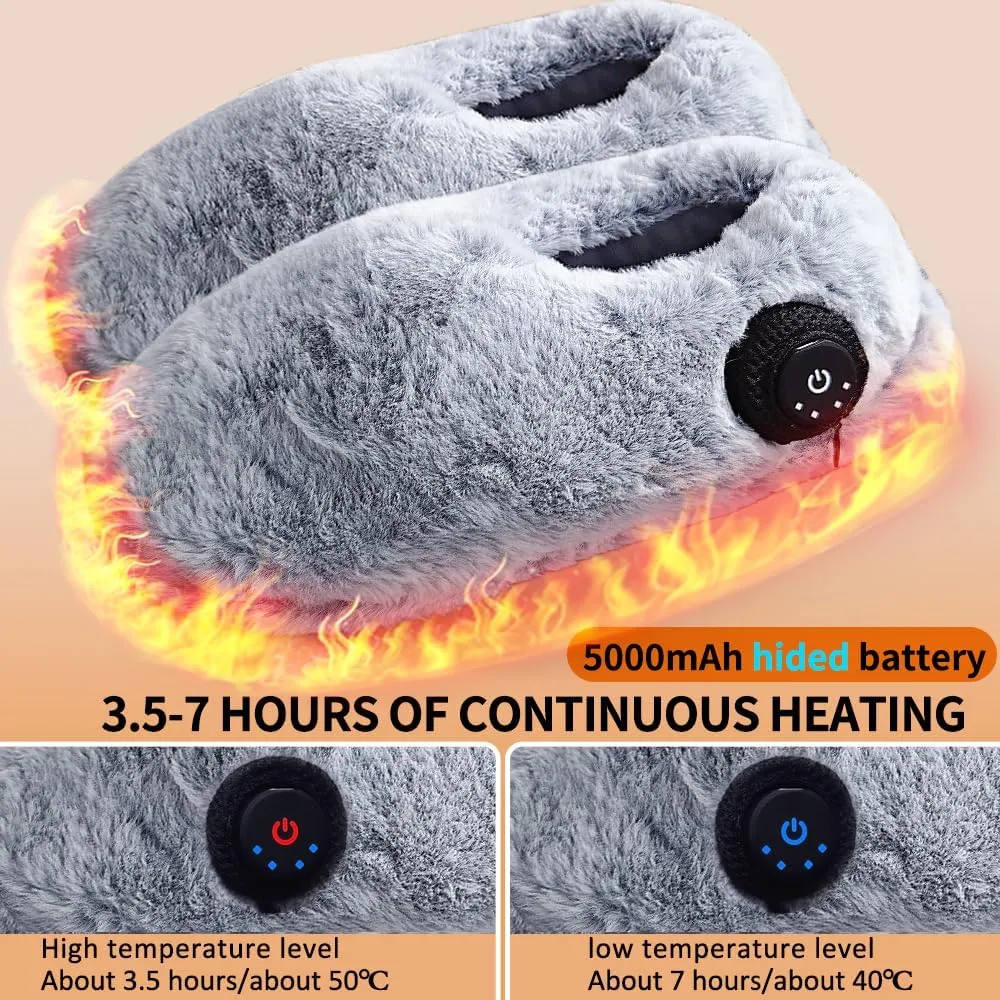 Heated Slippers Foot Warmer Rechargeable for Cold Feet, House Portable Electric Heating Pad Shoes for Women Men,3.5-7 Hours Heating, Powered by Battery or USB