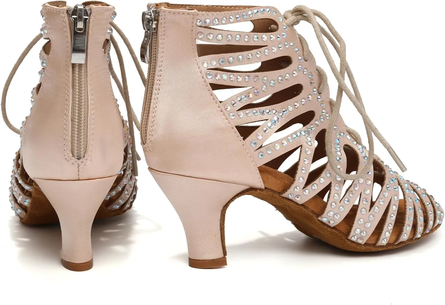 HIPPOSEUS Women's Rhinestone Latin Dance Boots Lace up Ballroom Salsa Dancing Booties