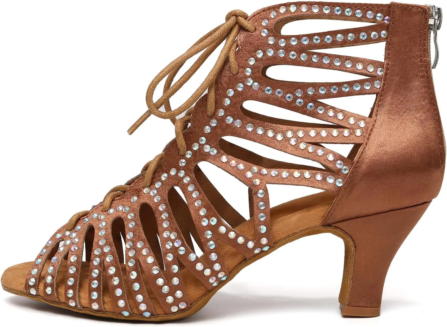 HIPPOSEUS Women's Rhinestone Latin Dance Boots Lace up Ballroom Salsa Dancing Booties