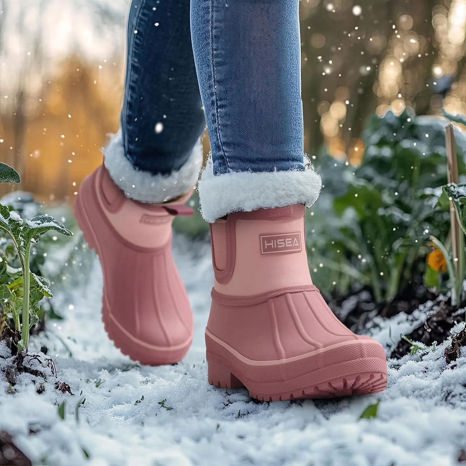 HISEA Women's Saltwater Winter Rain Boots Waterproof Duck Chelsea Lined Outdoor Garden Boot