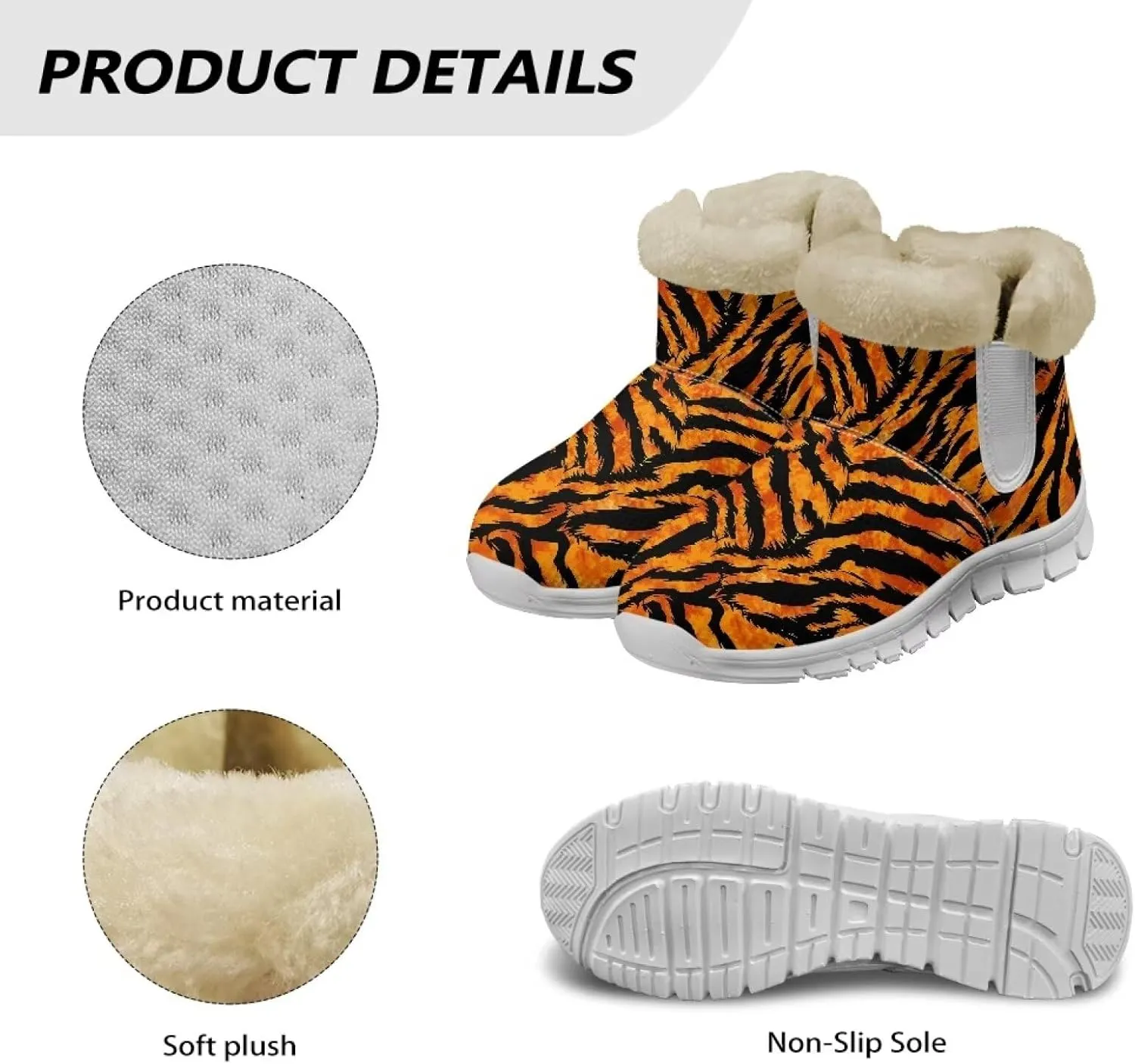 Howilath Leopard Print Winter Mini Boots for Women Fuzzy White Shoes Warm Ankle Booties with Anti-Skid Sole