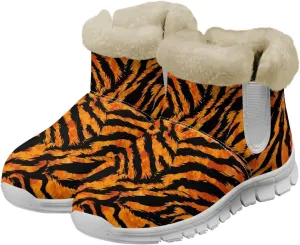 Howilath Leopard Print Winter Mini Boots for Women Fuzzy White Shoes Warm Ankle Booties with Anti-Skid Sole