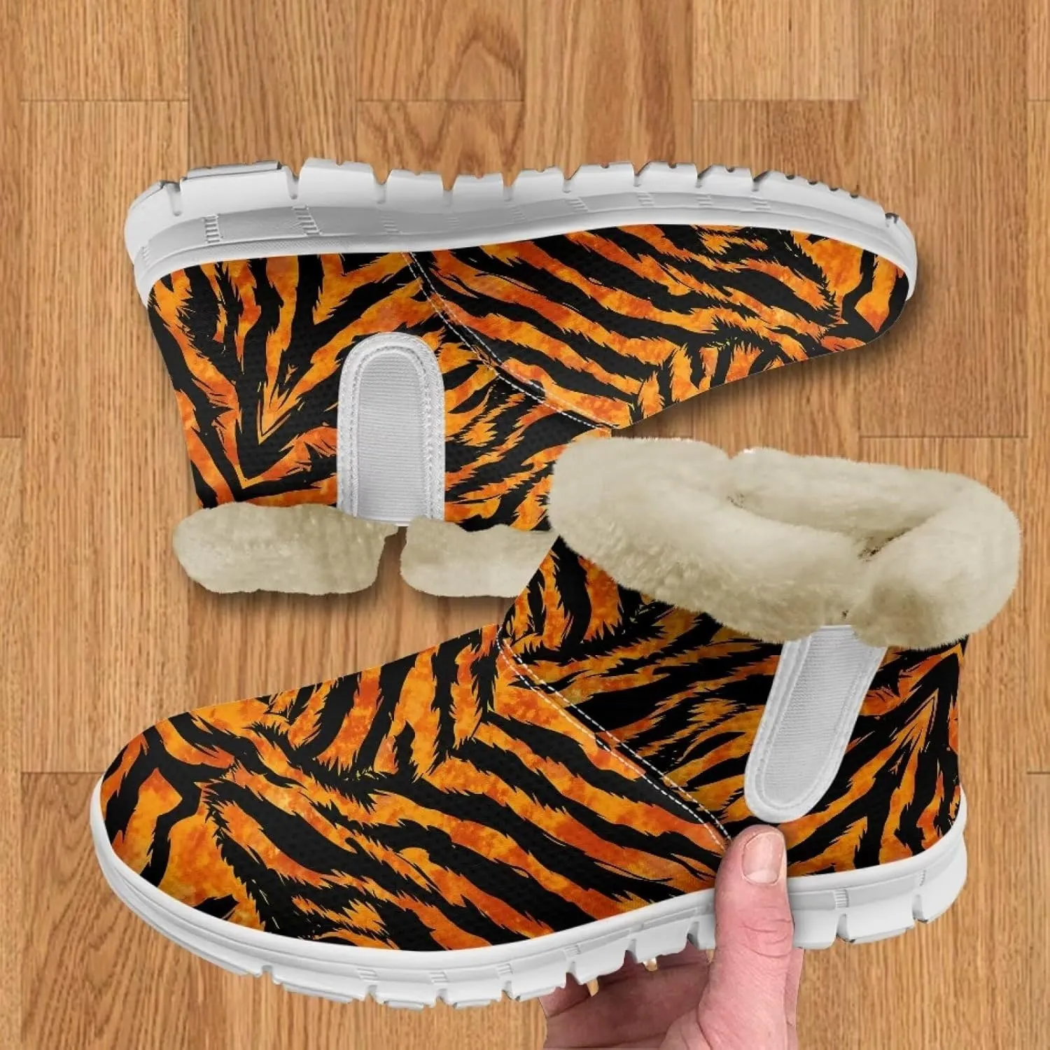 Howilath Leopard Print Winter Mini Boots for Women Fuzzy White Shoes Warm Ankle Booties with Anti-Skid Sole