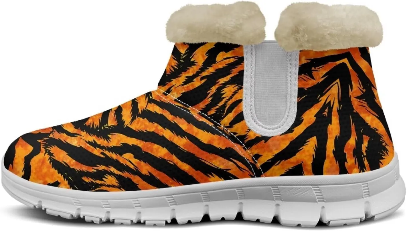 Howilath Leopard Print Winter Mini Boots for Women Fuzzy White Shoes Warm Ankle Booties with Anti-Skid Sole