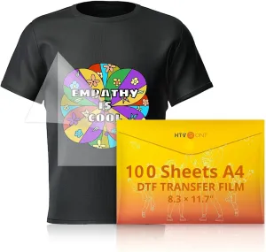 HTVRONT DTF Transfer Film for Sublimation - 100 Sheets of A4 (8.3×11.7") DTF Paper for Inkjet Printers, Direct to Film Transfer Paper for Cotton T shirts, Easy to Use, Vivid Colors, Easy to Indentify
