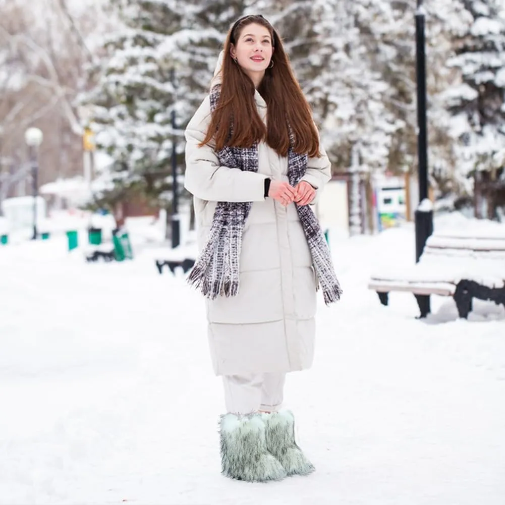 ikasus Faux Fur Tote Bag Women's Shoulder Handbags Fluffy Handbags Winter Handbag Boots Set Plush Tote Bag Mid Calf Boots, Red 41