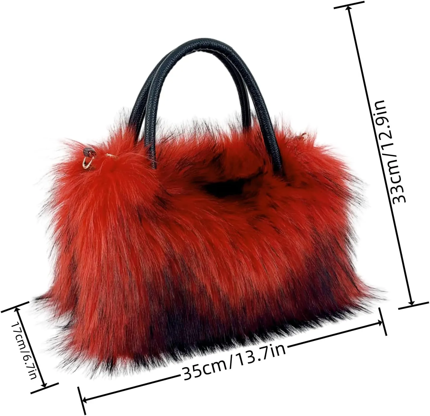 ikasus Faux Fur Tote Bag Women's Shoulder Handbags Fluffy Handbags Winter Handbag Boots Set Plush Tote Bag Mid Calf Boots, Red 41