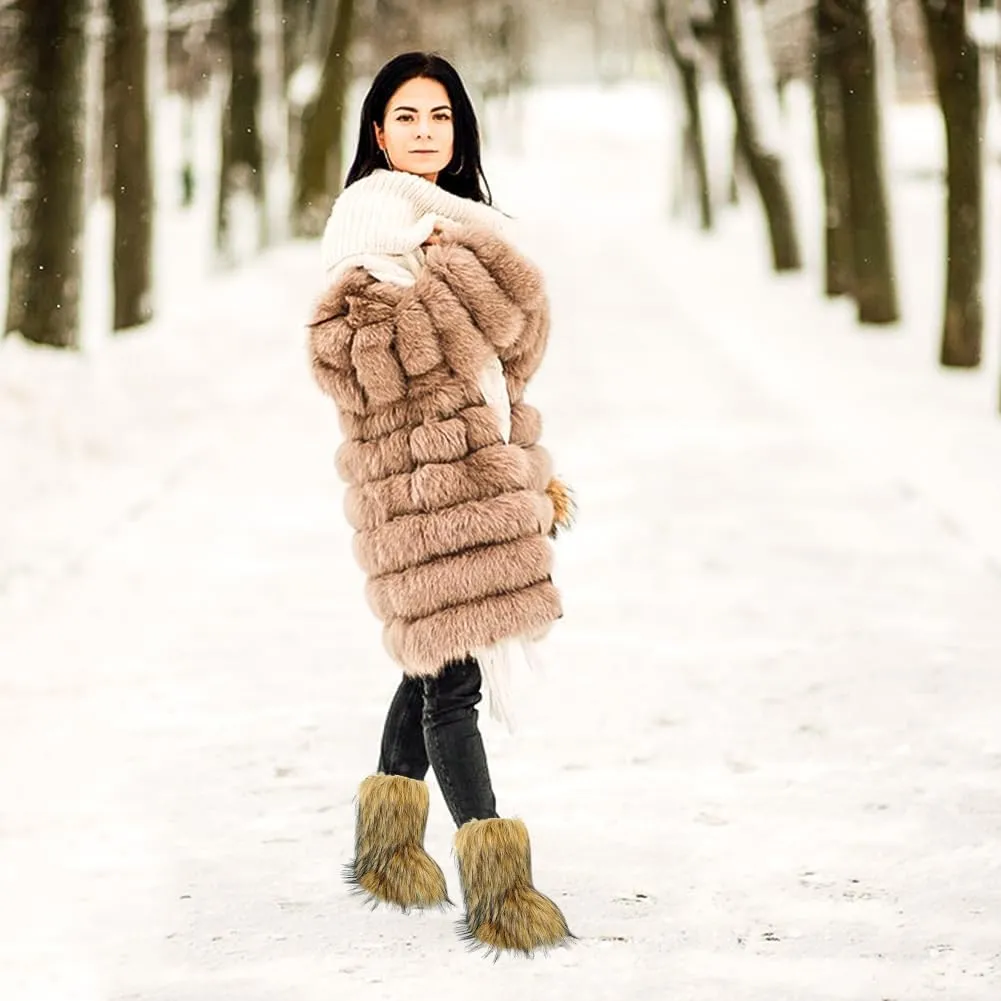 ikasus Faux Fur Tote Bag Women's Shoulder Handbags Fluffy Handbags Winter Handbag Boots Set Plush Tote Bag Mid Calf Boots, Red 43