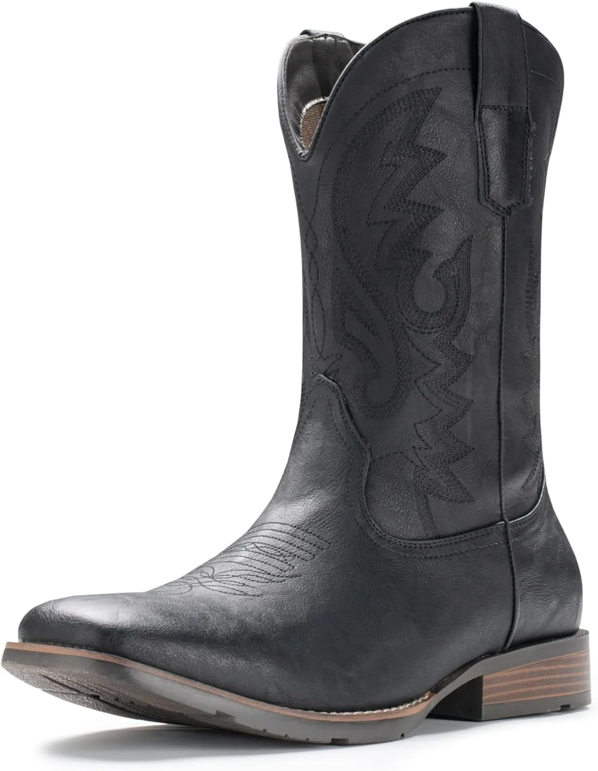 IUV Cowboy Boots For Men with Wide Square Toe Western Retro Boot Durable Classic Fashionable Embroidered Pull On Slip Resistant Boots