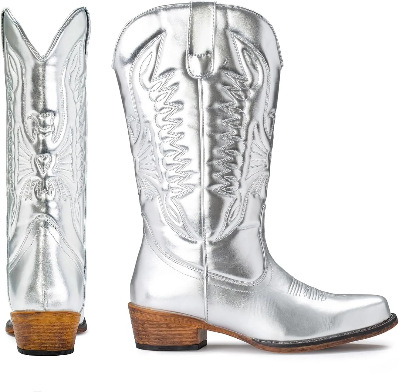 IUV Cowboy Boots For Women Mid Calf Cowgirl Boots Pointy Toe Western Boot