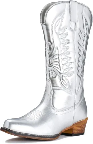 IUV Cowboy Boots For Women Mid Calf Cowgirl Boots Pointy Toe Western Boot