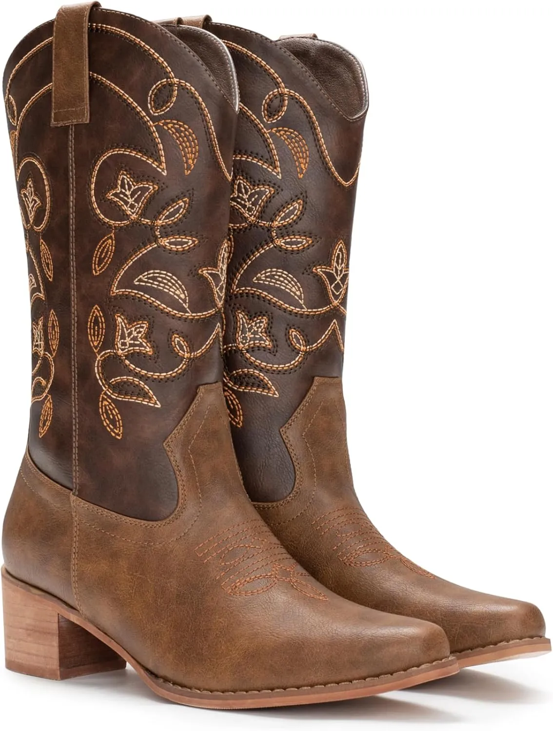 IUV Cowboy Boots For Women Pointy Toe Women's Western Boots Cowgirl Boots Mid Calf Boots