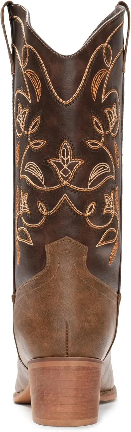 IUV Cowboy Boots For Women Pointy Toe Women's Western Boots Cowgirl Boots Mid Calf Boots