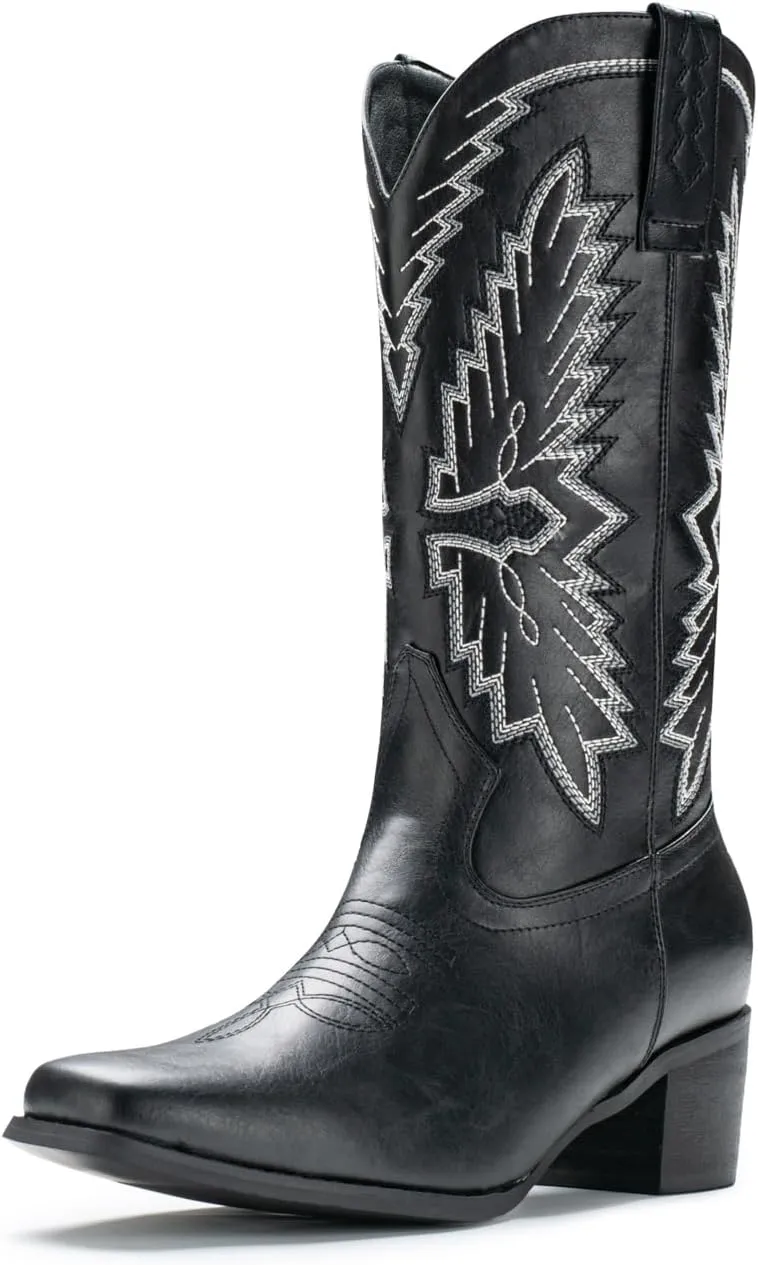 IUV Cowboy Boots For Women Western Boots Cowgirl Classic Fashion Embroidered Pointy Toe Boots