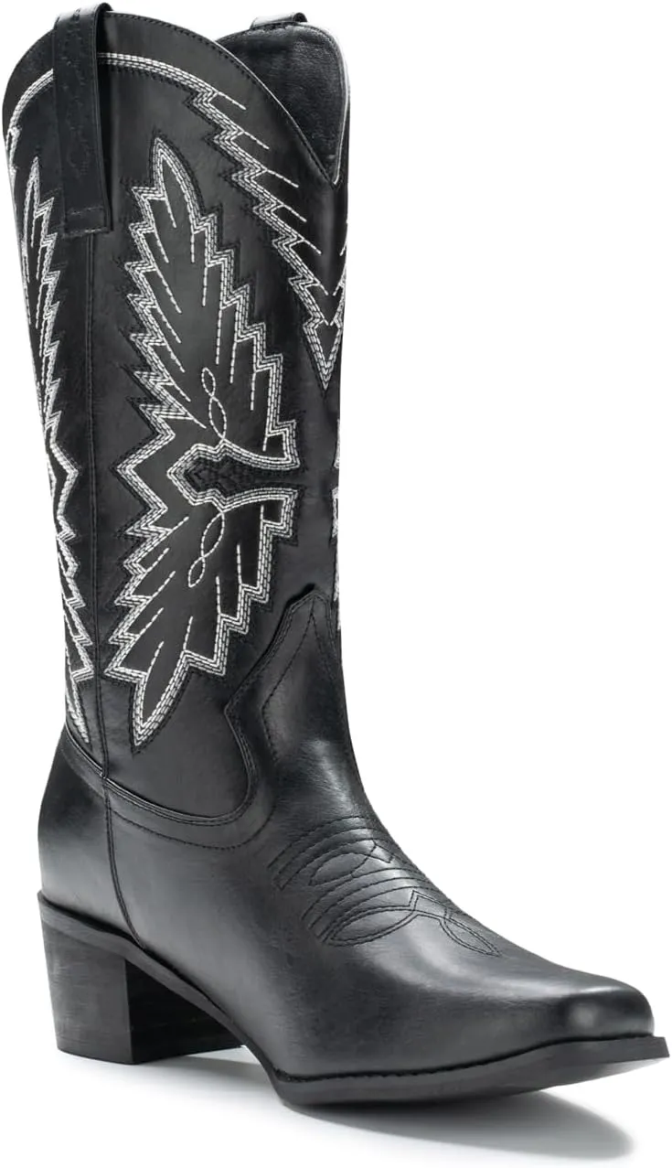 IUV Cowboy Boots For Women Western Boots Cowgirl Classic Fashion Embroidered Pointy Toe Boots