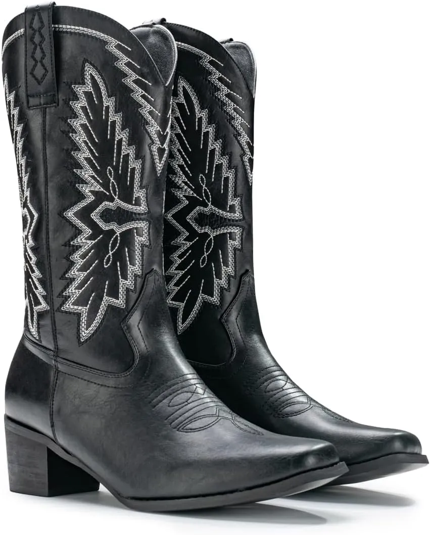 IUV Cowboy Boots For Women Western Boots Cowgirl Classic Fashion Embroidered Pointy Toe Boots