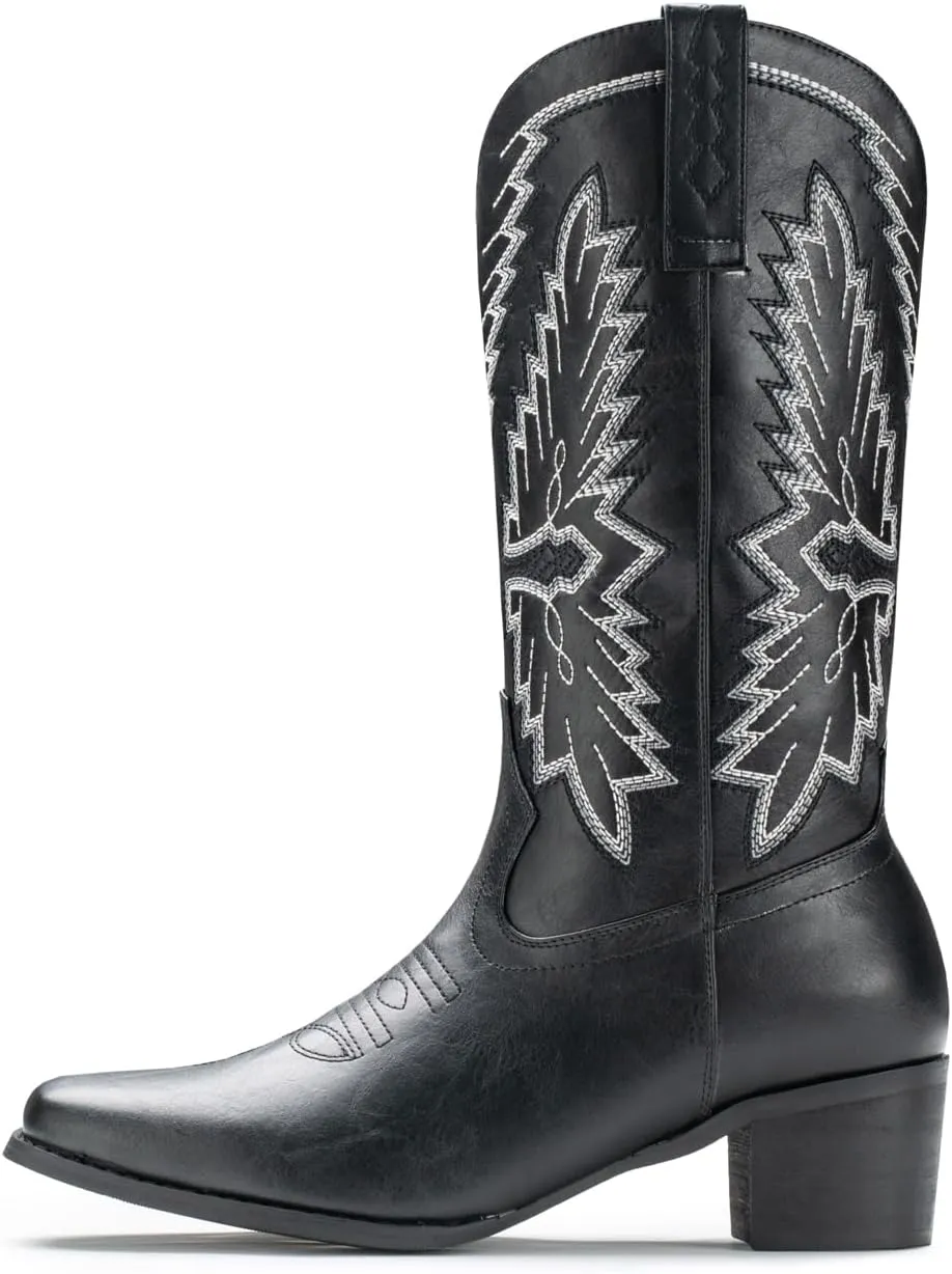 IUV Cowboy Boots For Women Western Boots Cowgirl Classic Fashion Embroidered Pointy Toe Boots