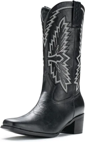 IUV Cowboy Boots For Women Western Boots Cowgirl Classic Fashion Embroidered Pointy Toe Boots