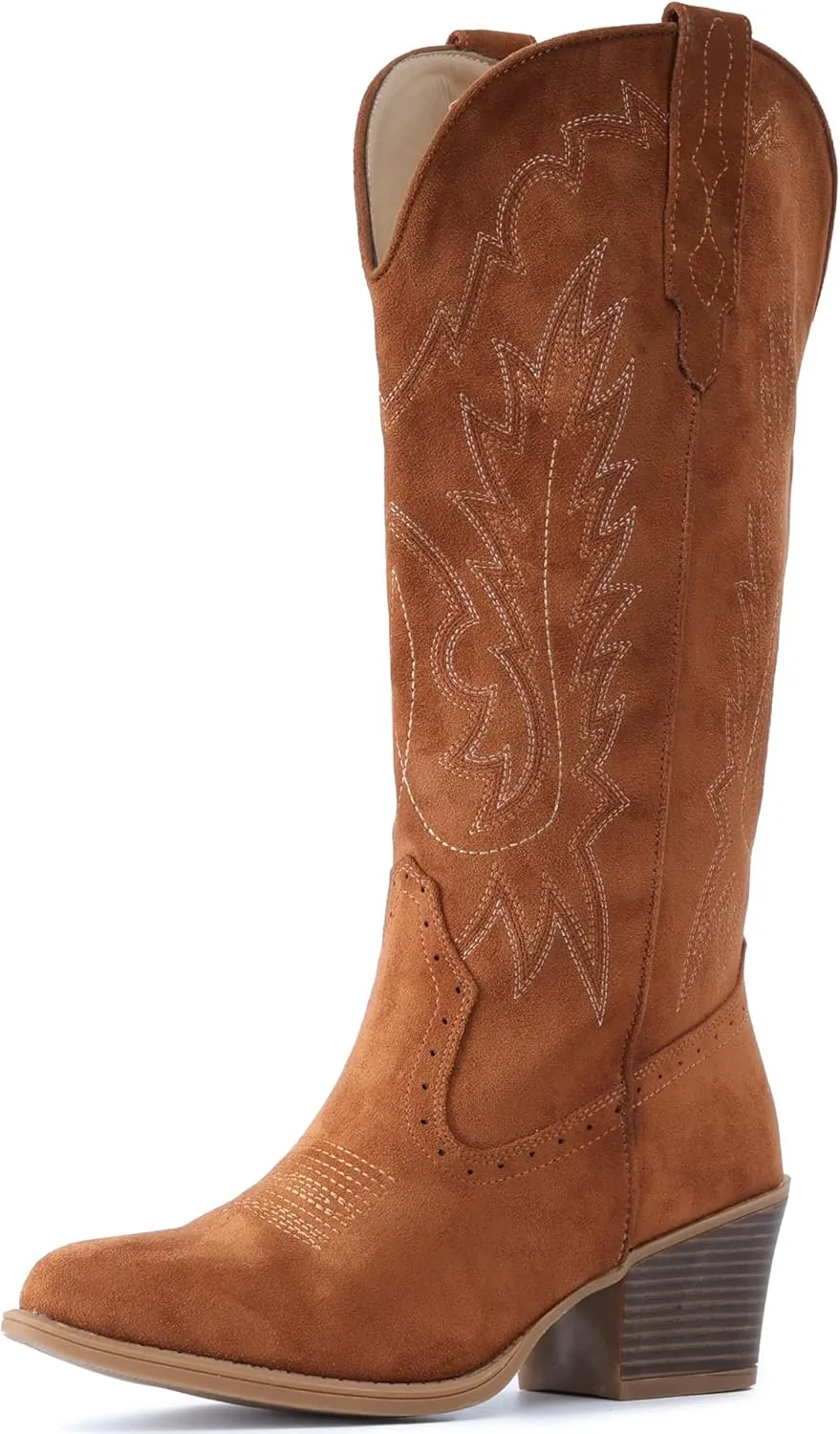 IUV Suede Cowboy Boots for women- Western Pointed Toe, Mid Calf Pull-On Boots