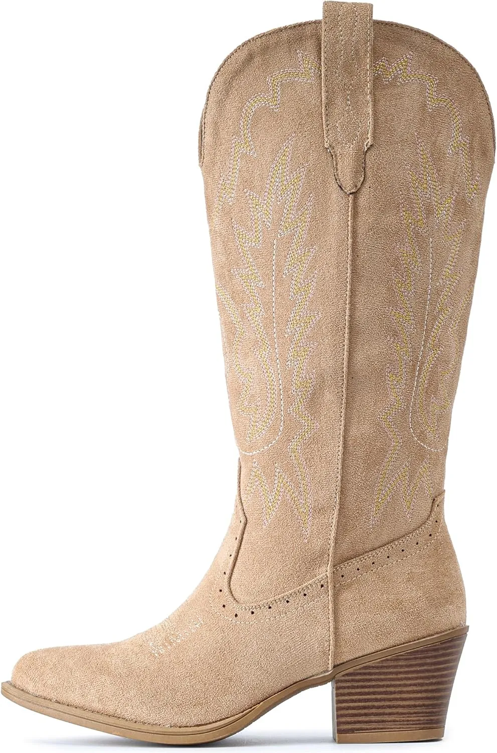 IUV Suede Cowboy Boots for women- Western Pointed Toe, Mid Calf Pull-On Boots