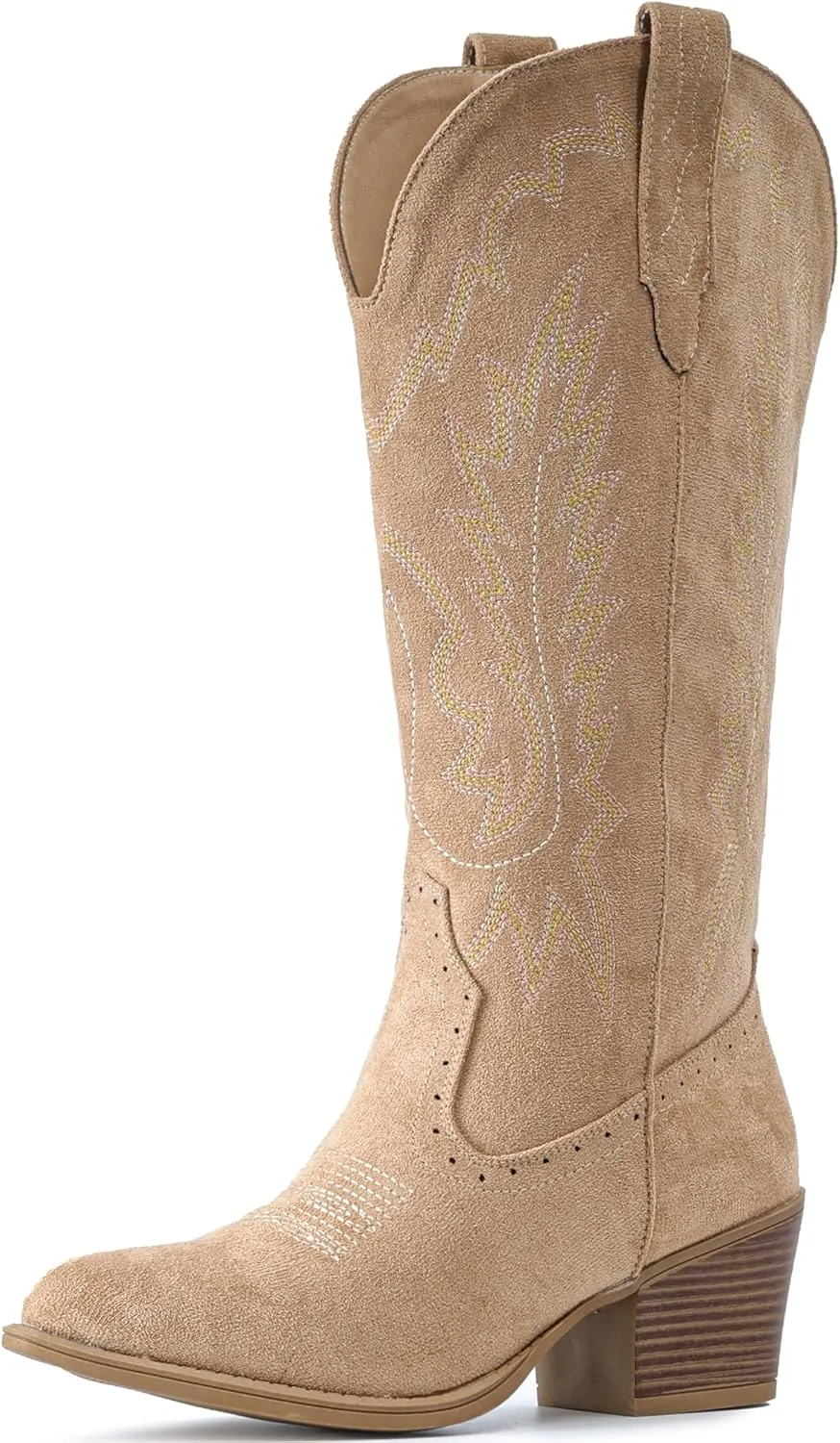 IUV Suede Cowboy Boots for women- Western Pointed Toe, Mid Calf Pull-On Boots