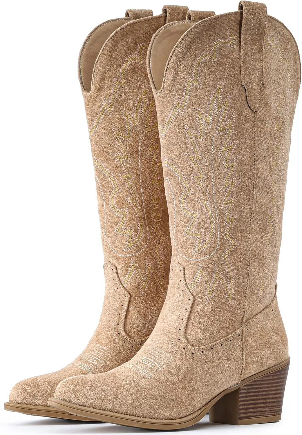 IUV Suede Cowboy Boots for women- Western Pointed Toe, Mid Calf Pull-On Boots