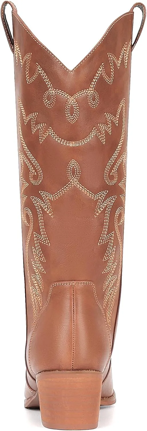 IXU Cowboy Boots Women Pointy Toe Women's Mid Calf Western Cowgirl Boots