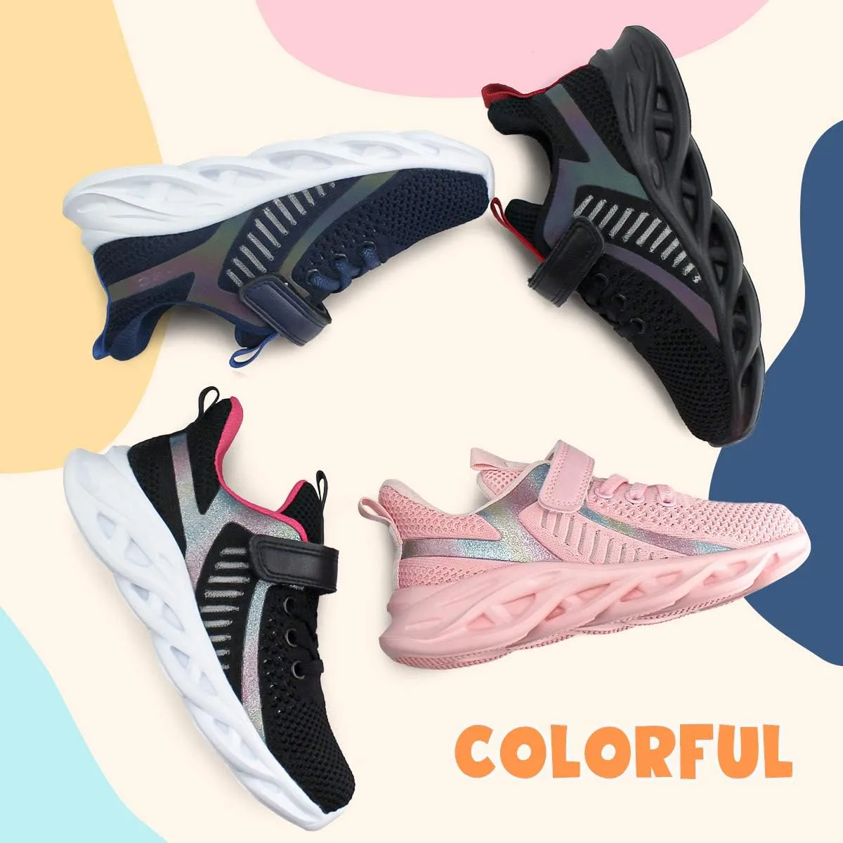 JABASIC Kids Running Shoes Boys Girls Lightweight Breathable Easy Walk Knit Sneakers