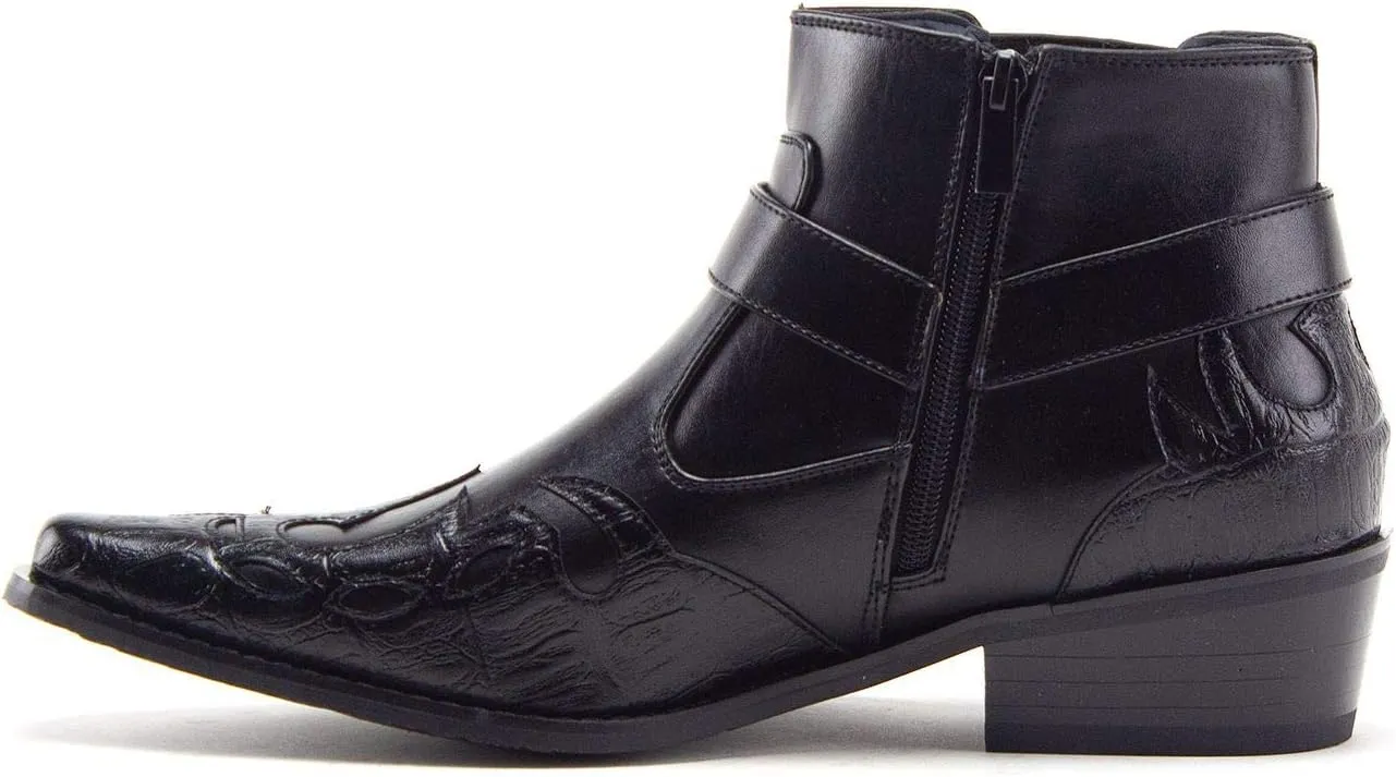 Jazame Cowboy Boots for Men Western Style Ankle High Motorcycle Riding Pointy Toe Moto Dress Boots men's western boots Flame Design