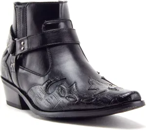 Jazame Cowboy Boots for Men Western Style Ankle High Motorcycle Riding Pointy Toe Moto Dress Boots men's western boots Flame Design