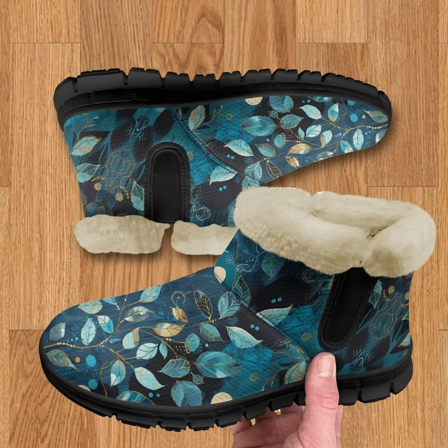 Jeiento Floral Women's Snow Boots Flowers Lightweight Fluffy Thickening Shoes Ladies Non Slip