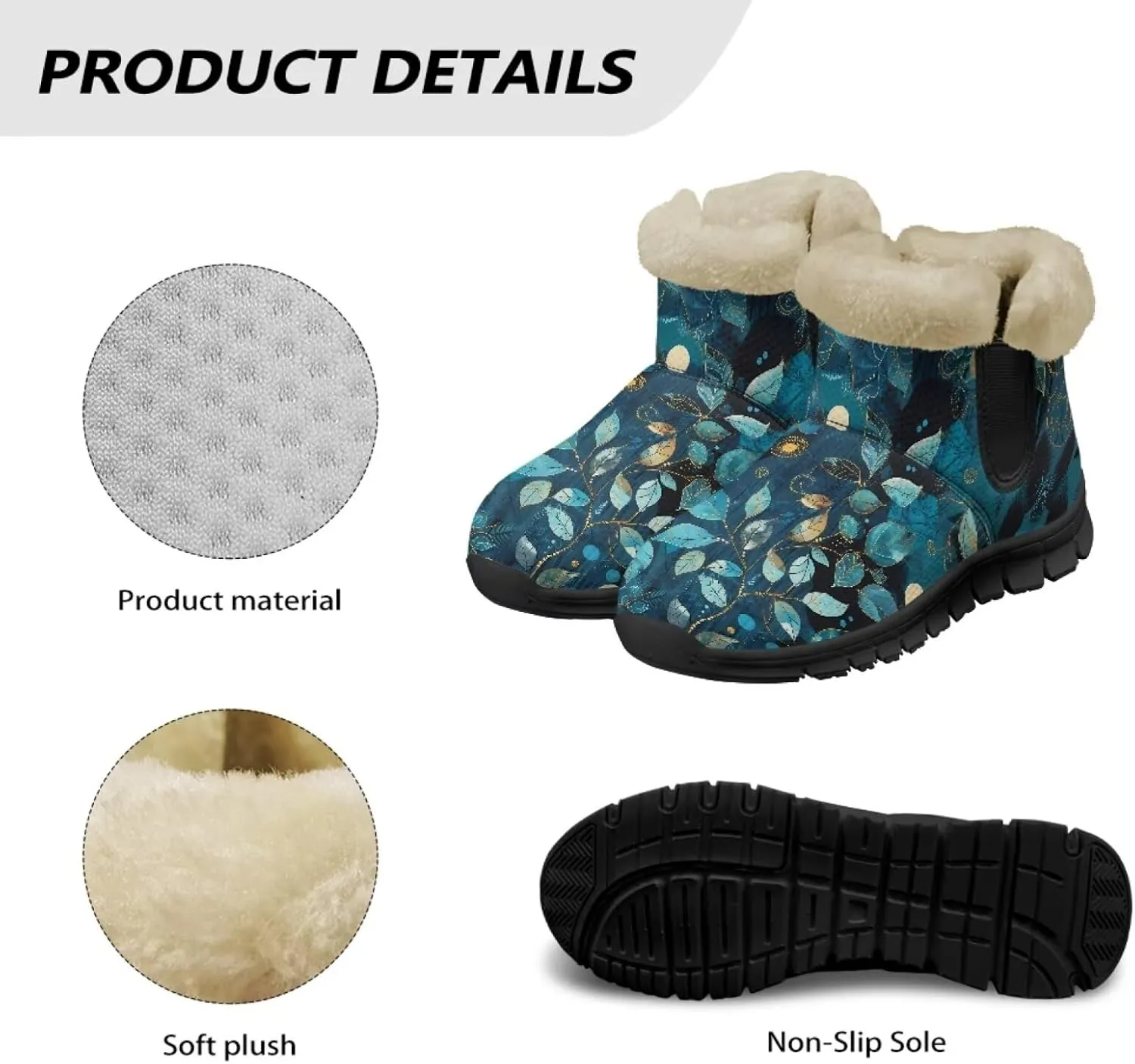 Jeiento Floral Women's Snow Boots Flowers Lightweight Fluffy Thickening Shoes Ladies Non Slip
