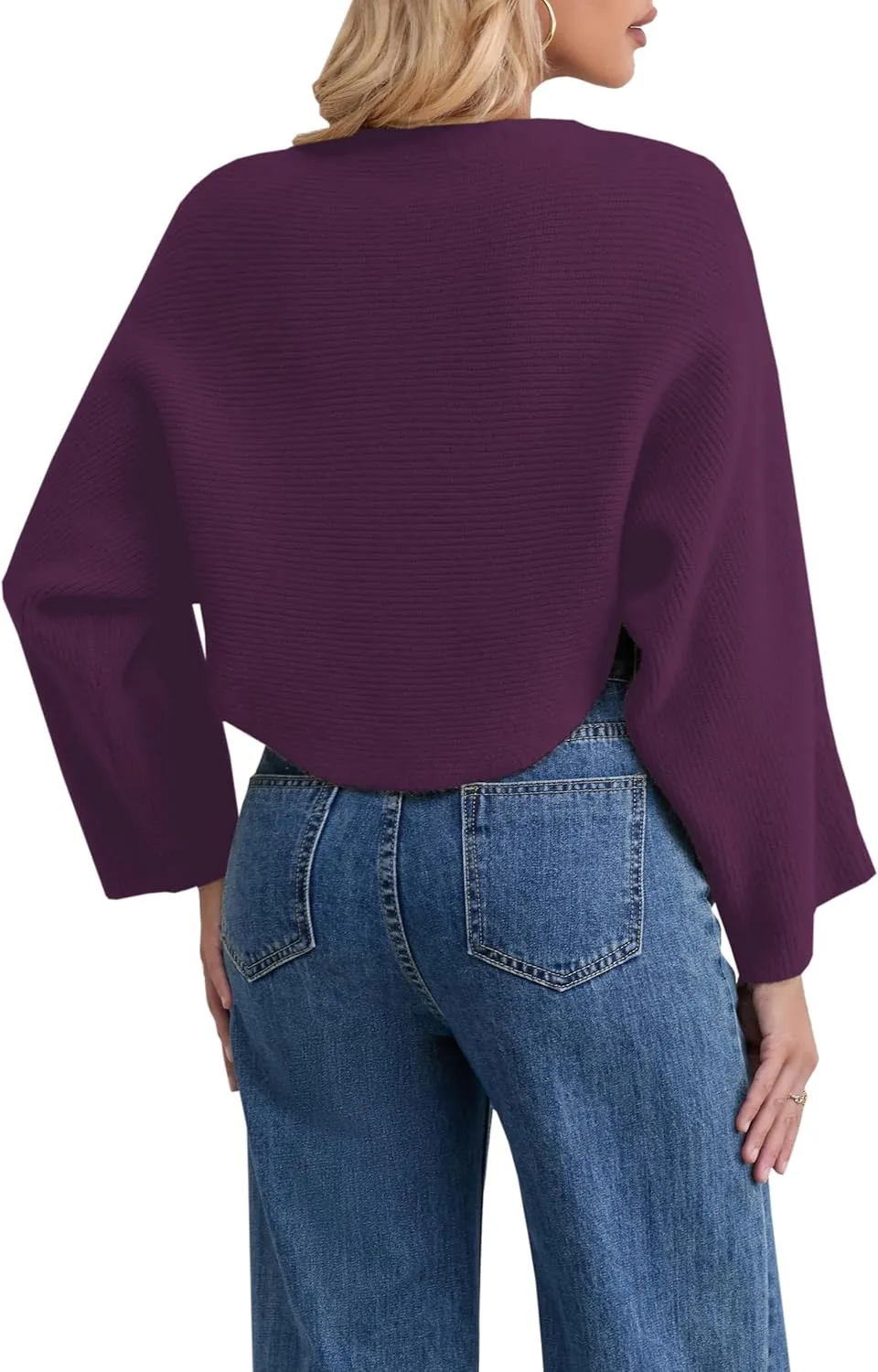Joe Wenko Women's Boat Neck Sweater Long Sleeve Cross Wrap Asymmetrical Hem Cropped Pullover Jumper Tops