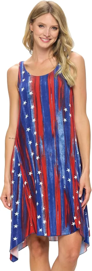 Jostar Women's Print Tank Dress – Sleeveless Diamond Side Scoop Neck Asymmetrical Hem Printed Flowy One Piece