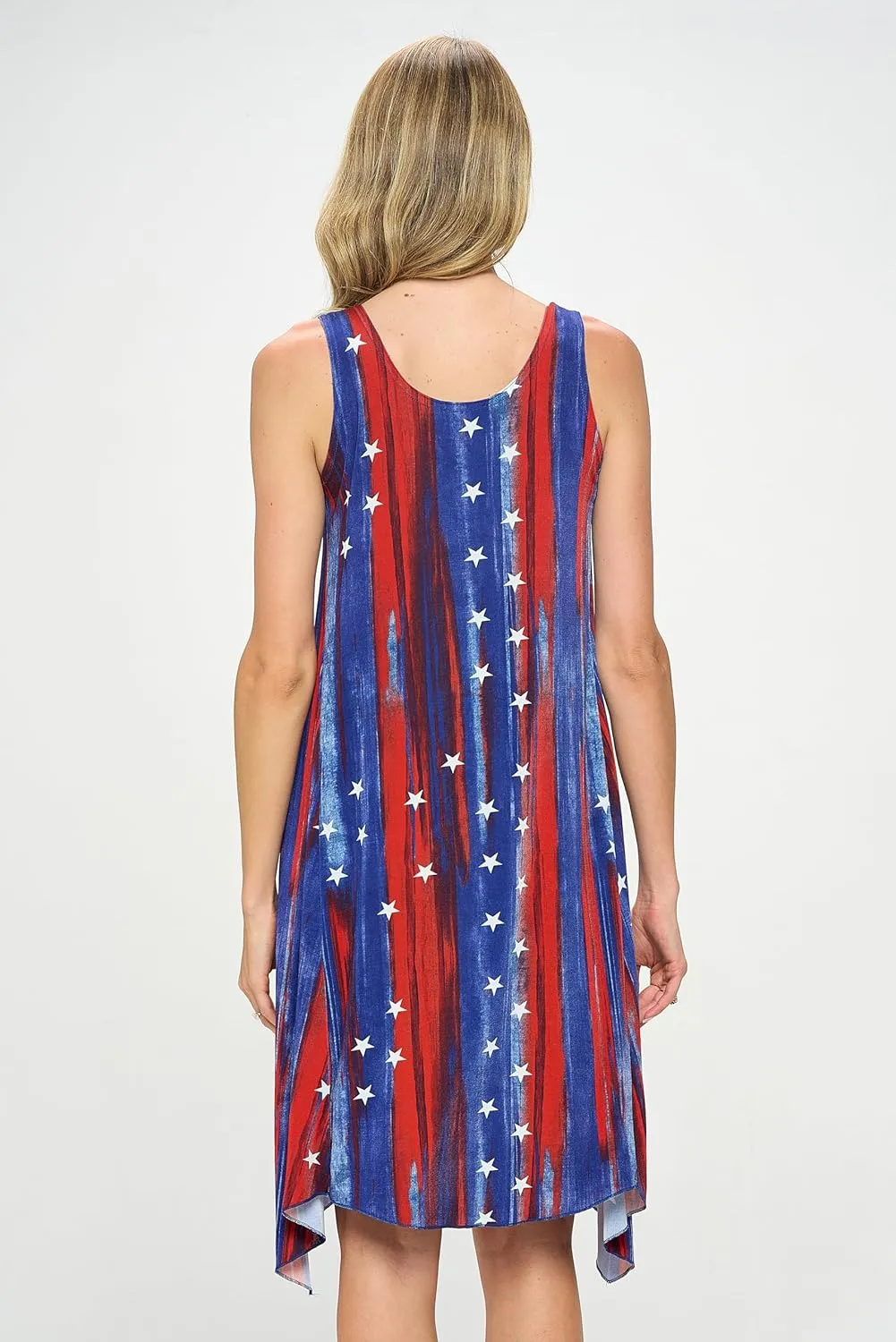 Jostar Women's Print Tank Dress – Sleeveless Diamond Side Scoop Neck Asymmetrical Hem Printed Flowy One Piece