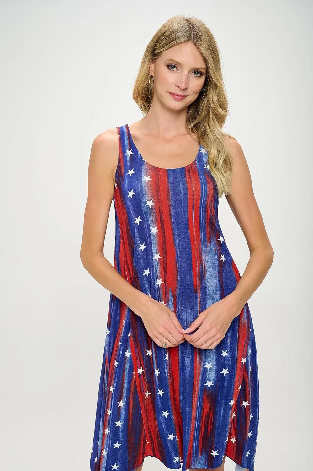 Jostar Women's Print Tank Dress – Sleeveless Diamond Side Scoop Neck Asymmetrical Hem Printed Flowy One Piece