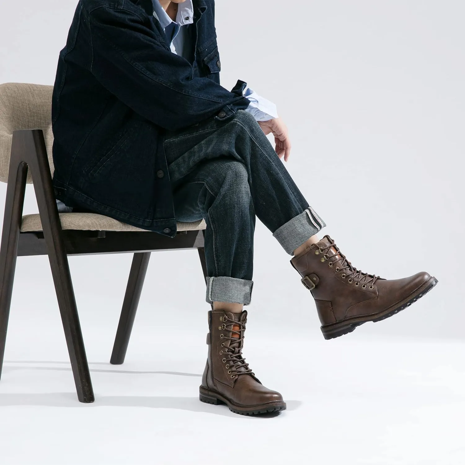 Jousen Boots for Men Casual Dress Retro Lace Up Motorcycle Boots