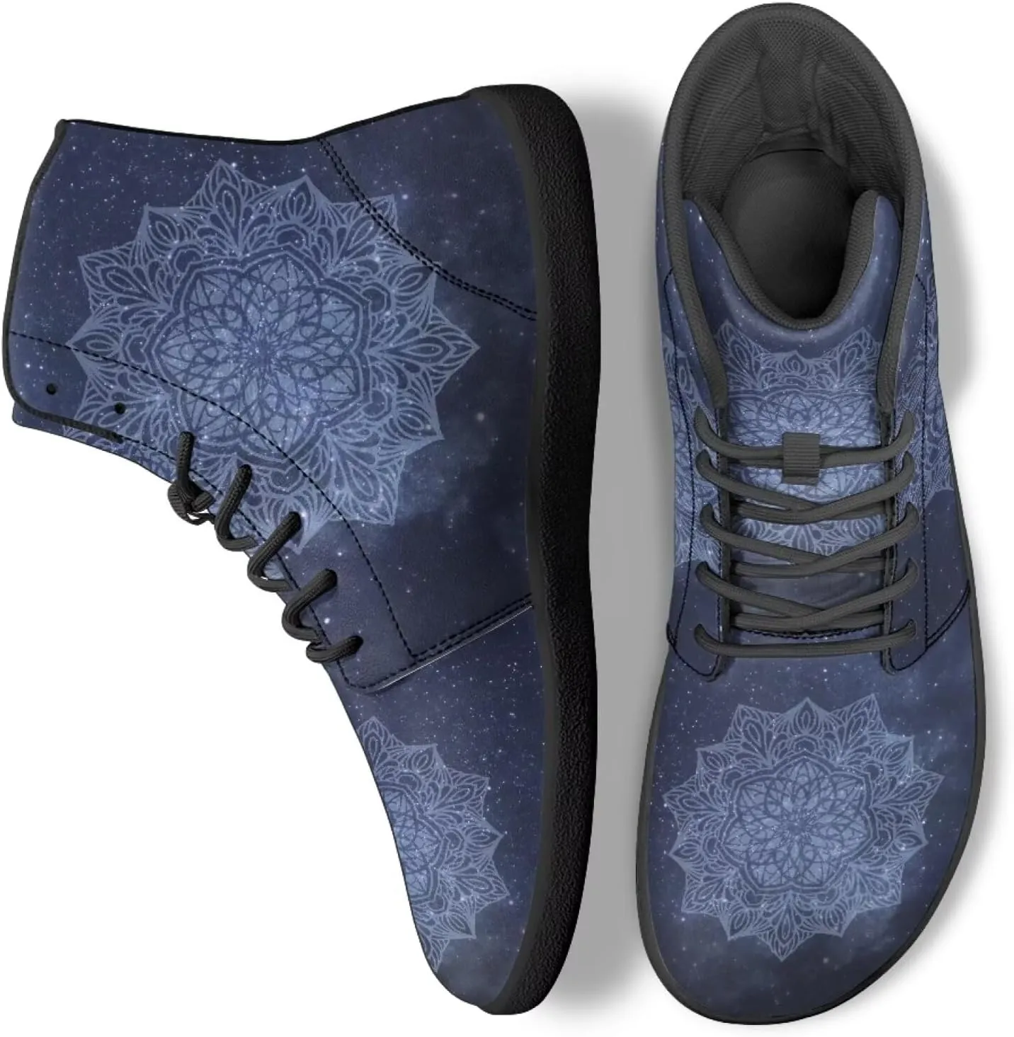 JoyLamoria Unisex High Top Sneakers Mandala Style Leather Shoes Lace-up Comfortable Casual Fashion Sneakers