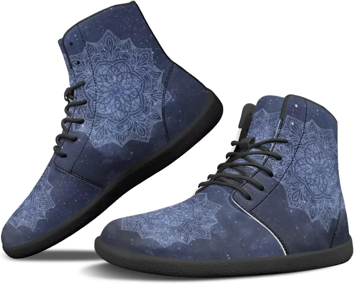 JoyLamoria Unisex High Top Sneakers Mandala Style Leather Shoes Lace-up Comfortable Casual Fashion Sneakers