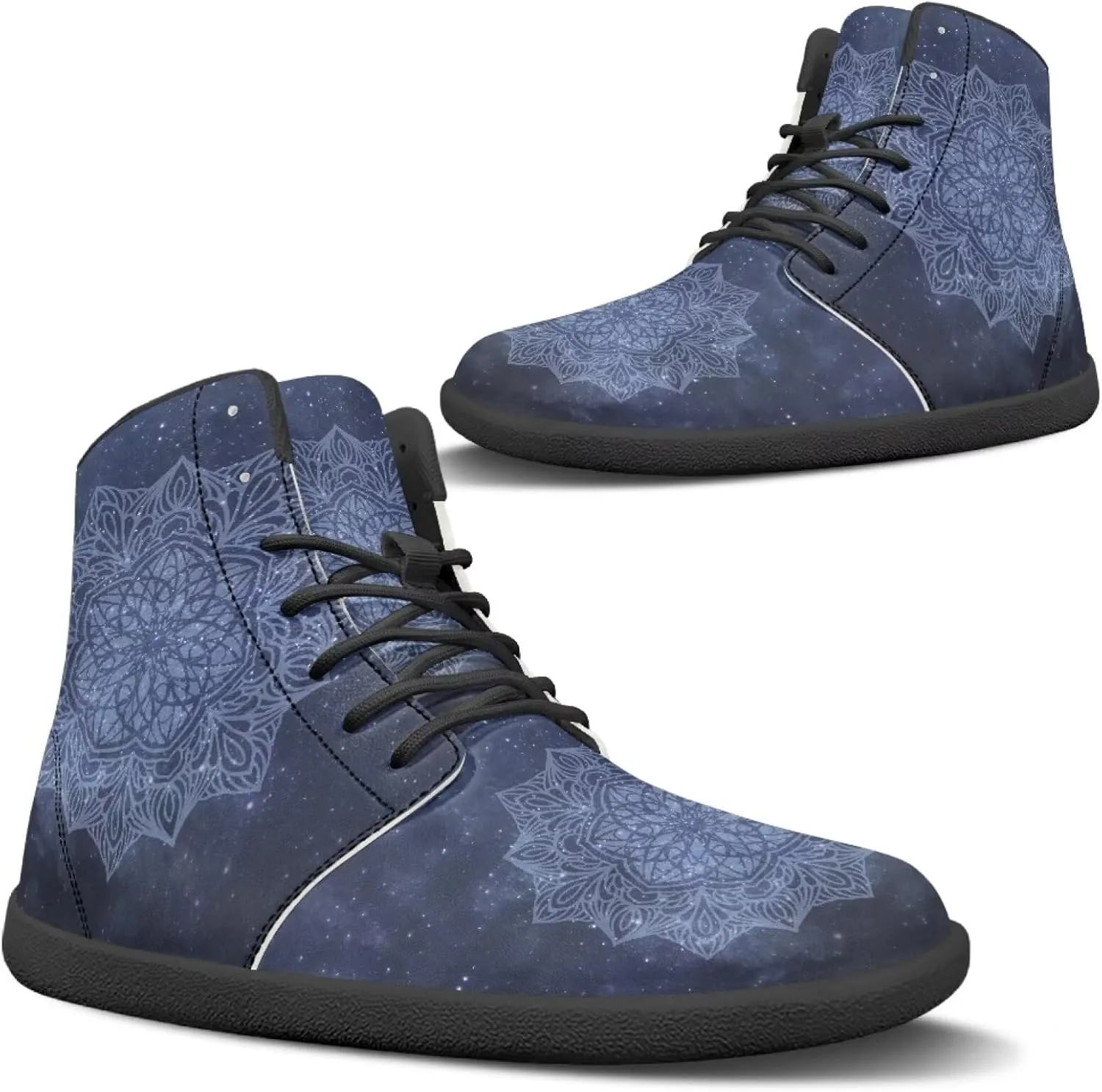 JoyLamoria Unisex High Top Sneakers Mandala Style Leather Shoes Lace-up Comfortable Casual Fashion Sneakers
