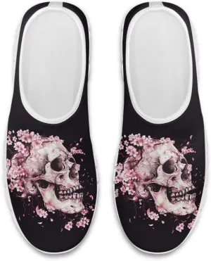 JoyLamoria Womens Floral Skull Print Low Top Lightweight Walking Shoes Girls Go Easy Travel Shoes Art Comfy Sneakers