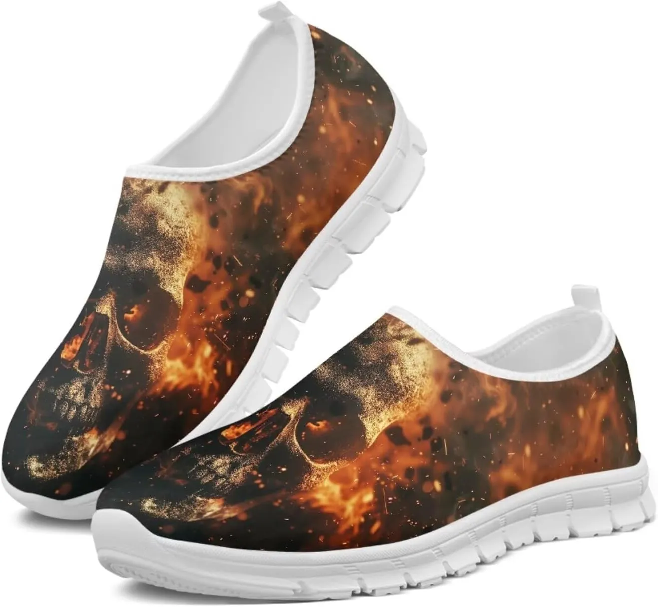 JoyLamoria Womens Floral Skull Print Low Top Lightweight Walking Shoes Girls Go Easy Travel Shoes Art Comfy Sneakers