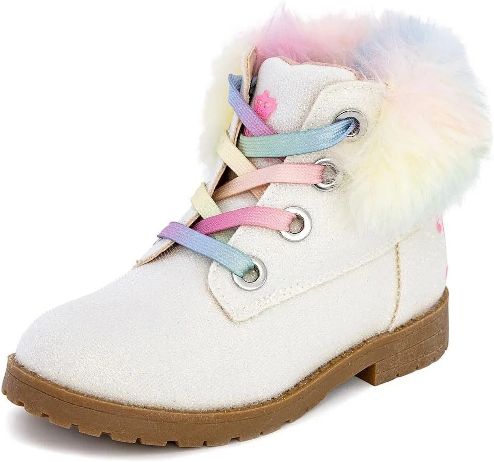 Juicy Couture Girls’ Glitter Booties – Sparkly Faux Fur Chukka Boots with Lace-Up Closure, Winter Ankle Boots for Toddler/Little/Big Kids
