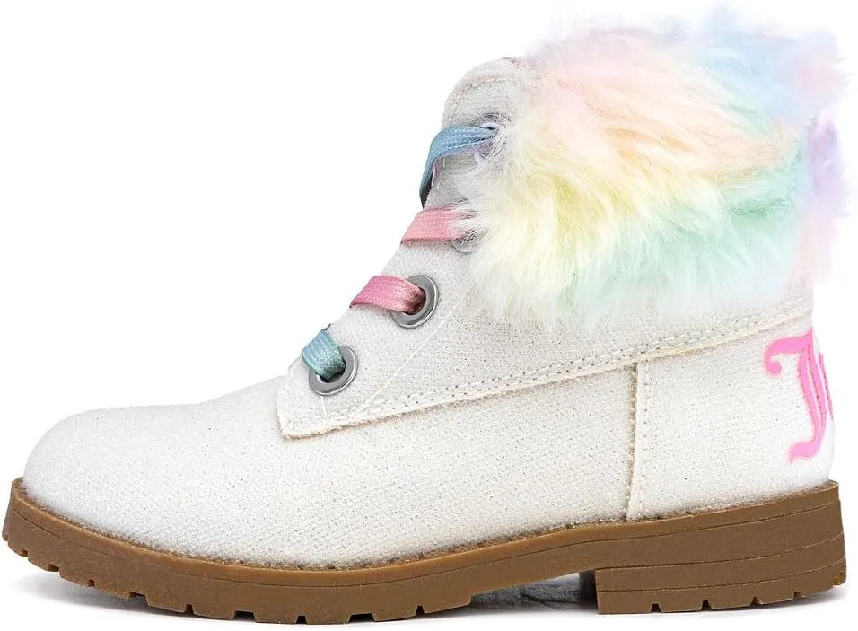 Juicy Couture Girls’ Glitter Booties – Sparkly Faux Fur Chukka Boots with Lace-Up Closure, Winter Ankle Boots for Toddler/Little/Big Kids